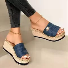 Sandália casual de salto alto para mulheres, fundo grosso, sapatos femininos, sandálias de verão lazer, chinelos de mulas plataforma na internet