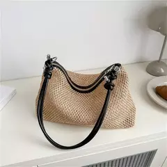 Saco de palha tecido Rattan para senhoras, sacola de grande capacidade, bolsa trançada artesanal, bolsa de ombro, moda - loja online