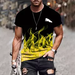 T-shirt estampada em gradiente masculino, camisa de manga curta, roupa casual ao ar livre, tamanho grande, moda street, 2024 na internet
