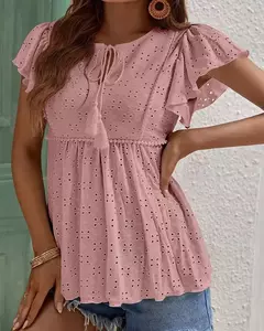 Blusas finas casuais monocromáticas femininas, camisas vintage, tops elegantes para jovens, moda feminina, verão, 2024