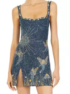 Vestido feminino Sexy Spaghetti Strap, sem encosto, sem mangas, vestidos de fenda apertados, Ladies Luxury Print, Lantejoula, Y2K, Clube - comprar online