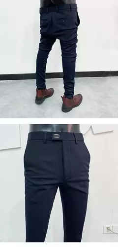 Calças justas de estiramento formal masculinas, calças casuais, roupa de cor sólida, calças de terno fashion - loja online