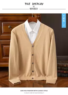 Casaco de caxemira merino masculino, cardigã com decote em v, cor sólida, casaco de malha acolchoado, quente, casual, outono, inverno, 100%, 2024 - Wolf Magazine