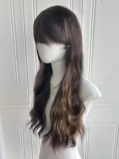 Olacare longo onda do corpo preto ombre cosplay perucas sintéticas resistentes ao calor franja natural lolita perucas para mulher dia das bruxas na internet