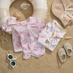 Ma & baby-maiô de manga comprida para menina 0 a 24 anos, impressão de sorvete, com zíper, para recém-nascido
