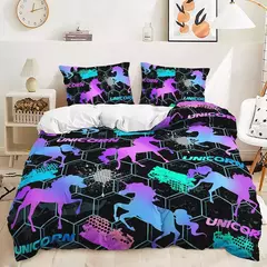 Imagem do Conjunto de cama de unicórnio arco-íris, king size, queen, unicórnios arco-íris, conjunto de capa de edredom com fronha, roupa de cama de poliéster para crianças e meninas