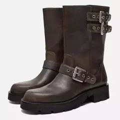 Bota de salto baixo de dedo redondo feminina, fivela curta, moda casual, monocromática, venda quente, primavera e outono, 2024