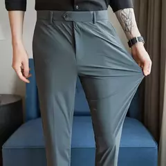 Calça elástica de seda gelada masculina, alta qualidade, respirável, casual, de negócios, escritório, social, primavera, verão, 2022 - comprar online