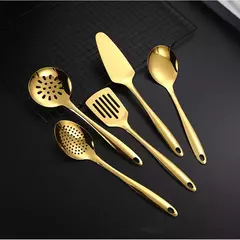 Utensílios De Cozinha De Aço Inoxidável De Ouro, espátula de fritura, colher De Sopa, Gadget De Punho Longo, Acessórios De Cozinha - loja online