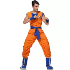 Homem adulto halloween anime japonês son goku cosplay traje super-heróis role play laranja macacão fantasia vestir-se