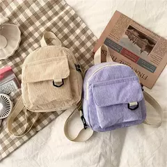 Mini mochila feminina, mochila escolar de veludo simples pequena, grande capacidade, mochila feminina durável, monocromática, casual, viajando, moda - Wolf Magazine