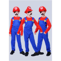 Super luigi cosplay traje adulto macacão barba chapéu masculino e feminino conjunto criança traje de halloween