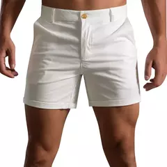 Calções de verão monocromáticos masculinos, calça de botão, bolso, solto, casual, esportivo, corrida, perna reta, calça de rua de praia - loja online