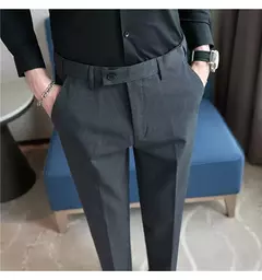 Calça de terno quente de pelúcia masculina, calça monocromática, cintura elástica, formal, negócios, fina, escritório, social, vestido, outono, inverno, 2023 na internet
