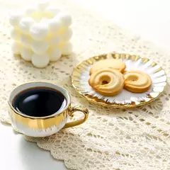 Xícara De Café De Porcelana E Pires Conjunto Com Guarnição De Ouro, Copos De Cerâmica Com Pires, Copos De Espresso, 2.5 oz, 6 Conjuntos - Wolf Magazine