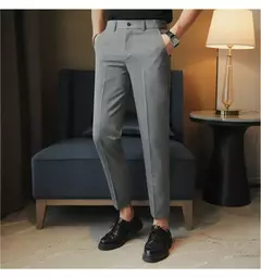 Imagem do Calça casual slim-fit masculina, fato formal, monocromático, cintura ajustável, festa social, moda empresarial, novo, outono, 2022, 38-28