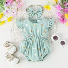 Macacão e cabeça de arco estampados em flores, confortável, fofo, multicolorido, bebê menina, moda verão, 0-2 anos de idade, 2 peças na internet