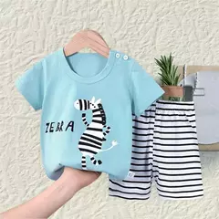 Conjunto de 2 peças e shorts para crianças, pijama de algodão com desenhos animados, zebra, impressão de dinossauro, roupas novas de noite para 1 a 6 anos - loja online