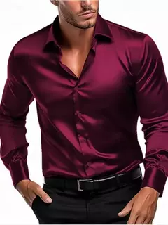Camisa casual de manga comprida masculina, social e empresarial, cor sólida, moda outono - loja online