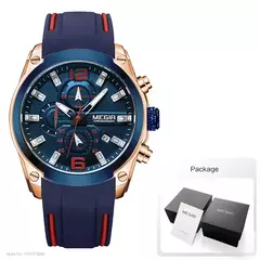 Relógio de quartzo analógico cronógrafo masculino Megir com data, mãos luminosas, relógio de pulso com pulseira de borracha de silicone a prova d'água para homens - loja online