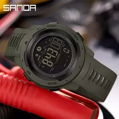 Relógio de pulso masculino Sanda, 50m à prova d'água, led, digital, militar, esportes, pedômetro, calorias, marca, 2145
