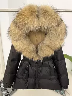 Oftbuy 2024 jaqueta de inverno feminina gola de pele de raposa natural real com capuz grosso quente 90% pato branco para baixo casaco feminino streetwear casual - Wolf Magazine
