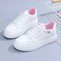 Tênis feminino de fundo grosso com renda, sapatilhas casuais antiderrapantes, esportes de caminhada ao ar livre, sapatos de quadro branco, novo para outono - comprar online