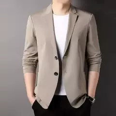 Blazers de negócios monocromáticos masculinos, blazers slim fit, botões duplos, lapela, mangas 3/4, terno de deslocamento, casaco do noivo - comprar online