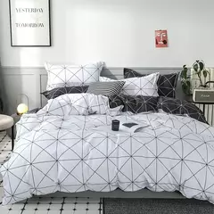 Imagem do Conjunto de cama reversível Consolador, Preto e Branco Quilt Geométrica Capa com 2 Pillow Shams, Rainha e Rei Capa de Edredão, 3 PCs