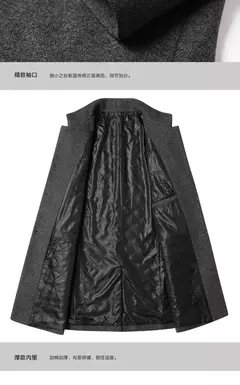 Imagem do Casaco de lã dos homens outono inverno 2022 comprimento médio blusão engrossado gola masculina trench coat abrigo hombre