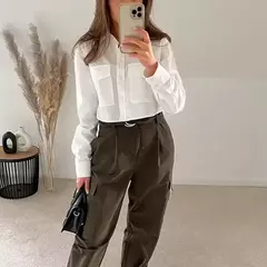 TRAF-Top feminino de manga comprida, blusas de botão, branca e rosa, camisa casual para o verão, 2024 - Wolf Magazine