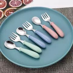 Talheres portáteis de aço inoxidável para crianças, Spoon Forks Box Utensílios de alimentação do bebê Conjunto de talheres para bebês, 3pcs - loja online