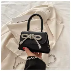 Mini bolsa de ombro monocromática para mulheres, design de arco, couro PU, aba, bolsas crossbody, bolsa de corrente, bolsas femininas, moda, 2024 - comprar online