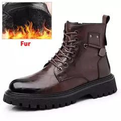 Botas de couro de vaca genuínas para homens Lace Up Outdoor Motorcycle Boots Vintage Snow Business Boots Designer de alta qualidade na internet