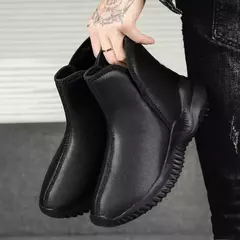Botas de neve de pelúcia impermeáveis masculinas, botas de pele quente, sapatos casuais, deslizar, inverno