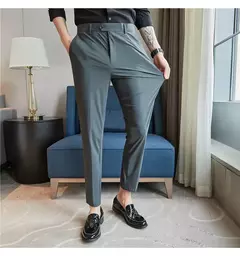 Calça elástica de seda gelada masculina, alta qualidade, respirável, casual, de negócios, escritório, social, primavera, verão, 2022 - loja online