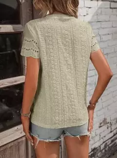 Camiseta feminina de algodão topos 2024 verão rua oco para fora simples cor sólida v camisa casual y2k t camisa branca blusa mujer moda na internet