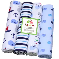 Algodão Flanela Cobertor para Bebê Recém-nascido, Envoltório de Camada Única, Swaddle Blanket, Impresso, Lençol, 4Pcs na internet