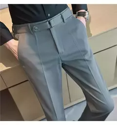 Calça formal masculina estilo britânico, monocromática, fina, casual, de negócios, escritório, social, calça de tornozelo, streetwear, alta qualidade - loja online