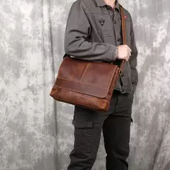 NZPJ-Bolsa de ombro de couro marrom para homens, bolsa mensageiro de couro, camada superior retro, cavalo louco artesanal, arquivo A4, novo - comprar online