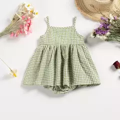 Macacão xadrez sem mangas para bebês, macacão recém-nascido, roupa de uma peça infantil, verão na internet