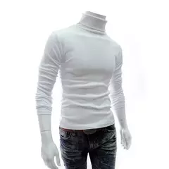 Gola alta masculina malha suéteres de algodão, pulôveres finos, roupas de escritório, tops masculinos, monocromáticos, vinho tinto - Wolf Magazine