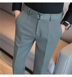 Calça formal masculina estilo britânico, monocromática, fina, casual, de negócios, escritório, social, calça de tornozelo, streetwear, alta qualidade - loja online