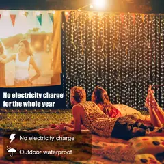 Impermeável Solar LED Curtain Light Decoração de guirlanda ao ar livre, luzes de corda, quintal, Natal, fada, luzes de corda, 300LEDs - loja online