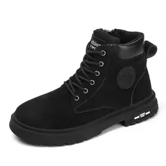 Botas de couro de cano alto masculinas, sapatos quentes de pelúcia masculina, tênis ao ar livre com renda, botina antiderrapante, moda inverno - loja online