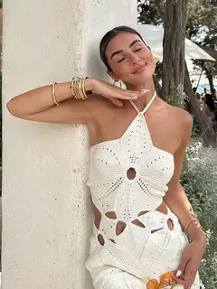 Vestido de cabeçada oco feminino, Sem encosto, Sólido, Mini vestido de praia, Petaling Irregelar de malha, Vestidos curtos, Vestido fino feminino, Sexy - comprar online