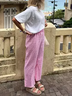 Imagem do Calça xadrez casual feminina com cordão, cintura alta, calça reta, roupa diária, amiga da pele, moda verão, nova, venda quente