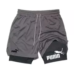 Calções de compressão de dupla camada respirável masculino, elásticos, de secagem rápida, multi-funcional, 2 em 1, verão, M-3XL