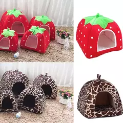 Inverno quente saco de dormir filhote de cachorro casa de estimação macio morango cão gato casa canil cachorrinho moda almofada cesta - Wolf Magazine