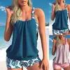 Mulheres Monocromático Tankini Set, Ladies' Swimwear, Pendurado Pescoço Maiô, Biquíni de duas peças, Beachwear, S-6XL